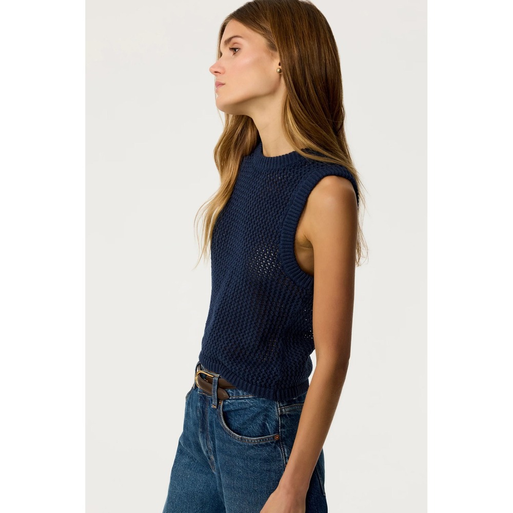TOCCIN Estelle Crochet Tank Top Women Navy Blue Small NWT‎